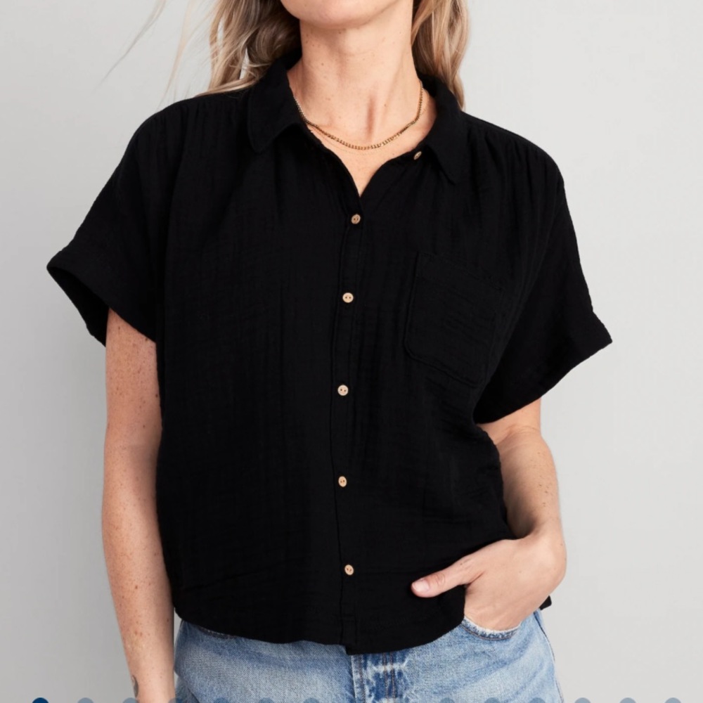 Old Navy V-Neck Dolman-Sleeve Gauze Camp Shirt Black Size XS NWOT